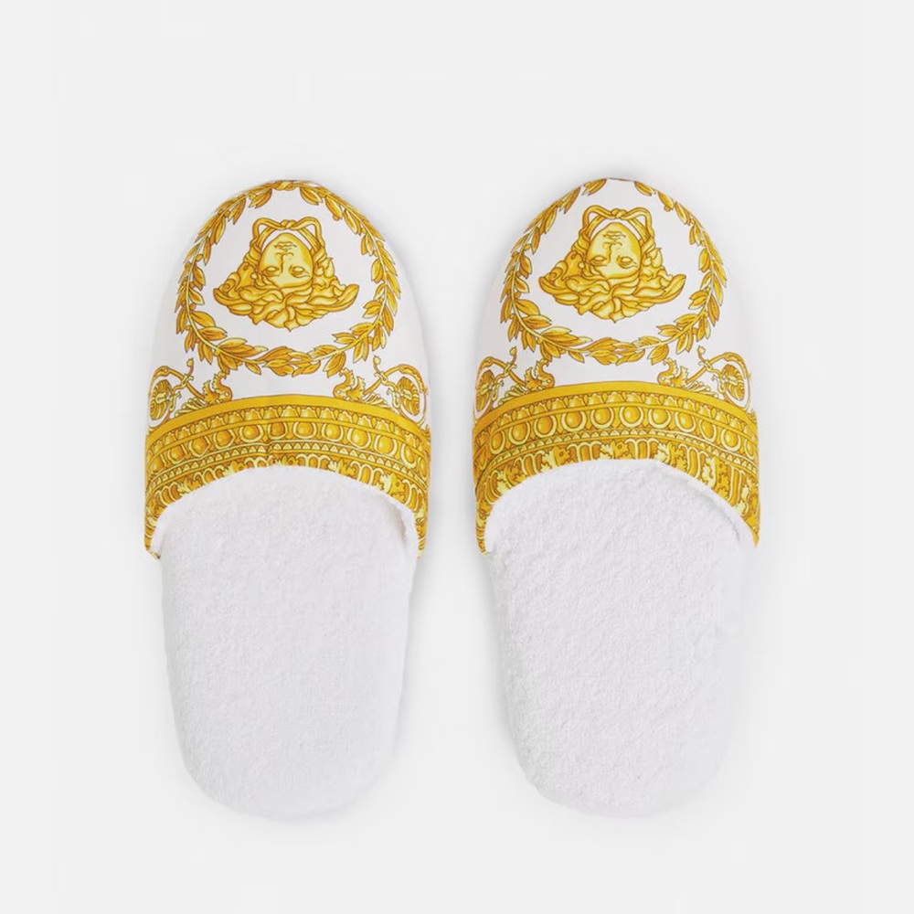 Versace Gold and White Medusa Slippers